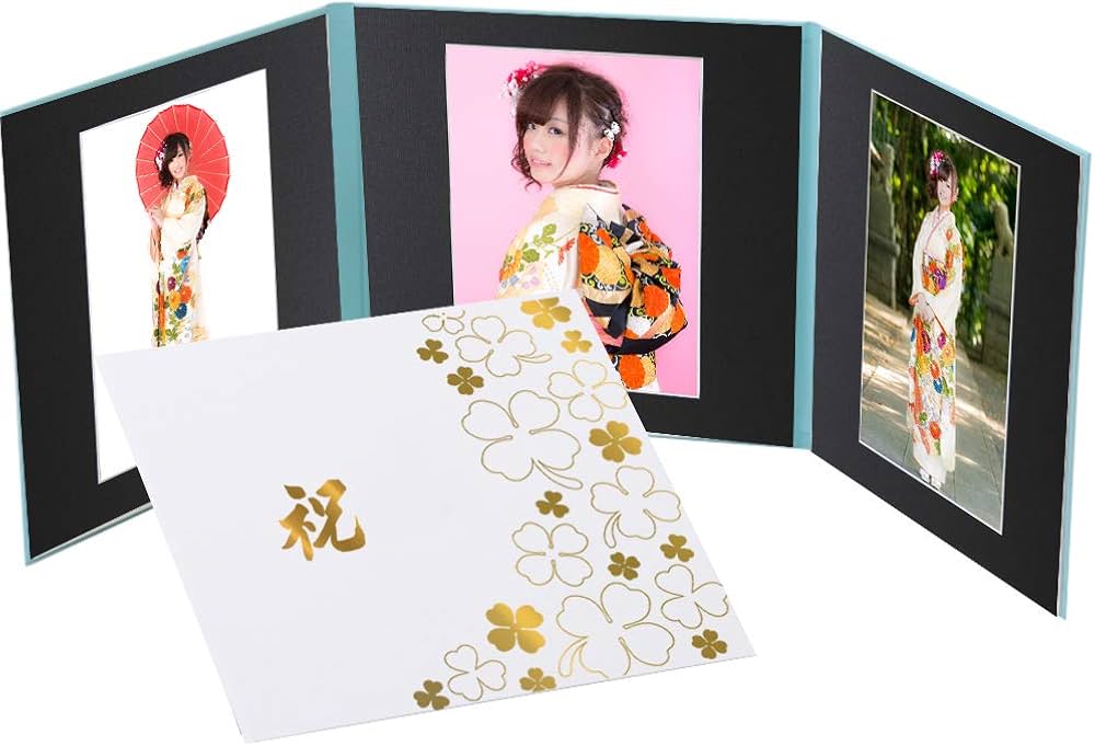 Amazon.co.jp: 写真台紙 成人式 3面 6切3枚 クローバー 「祝