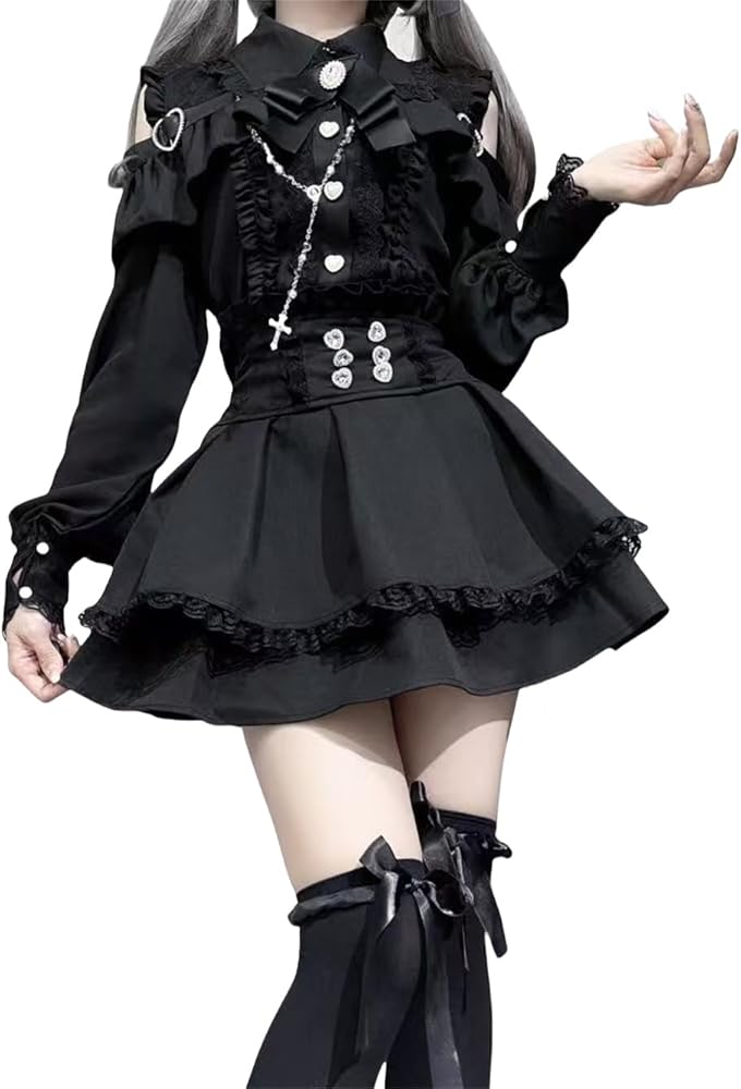 Amazon.co.jp: [KEWJYUE] 地雷系 服 セットアップ 2点セット ブラウス