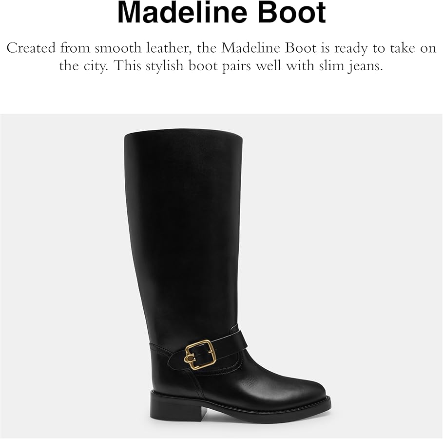 Amazon.com | COACH Women's, Madeline Leather Boots II Black, 5
