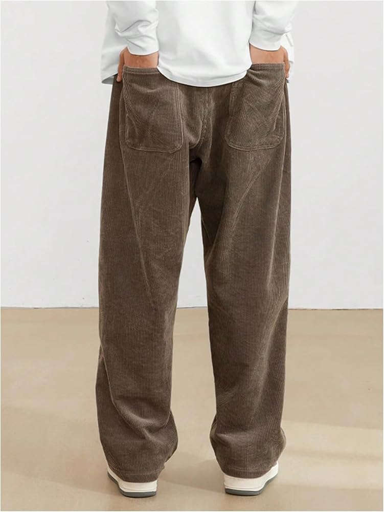 SOLY HUX Men's Corduroy Pants Casual Drawstring Elastic Waist
