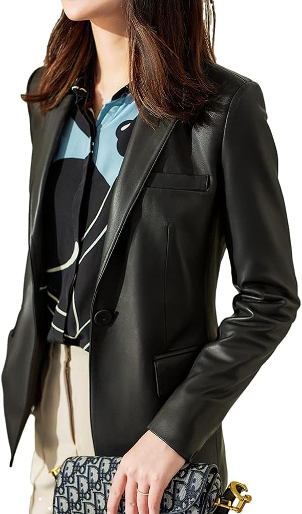 Amazon | [JINLUN] レザーテーラードジャケット レディース ラムレザー