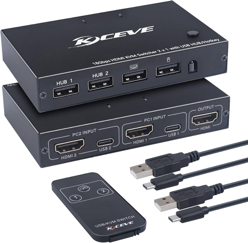 Amazon | KCEVE HDMI KVMスイッチ2ポート、pc切替器 2台 4K @ 60Hz