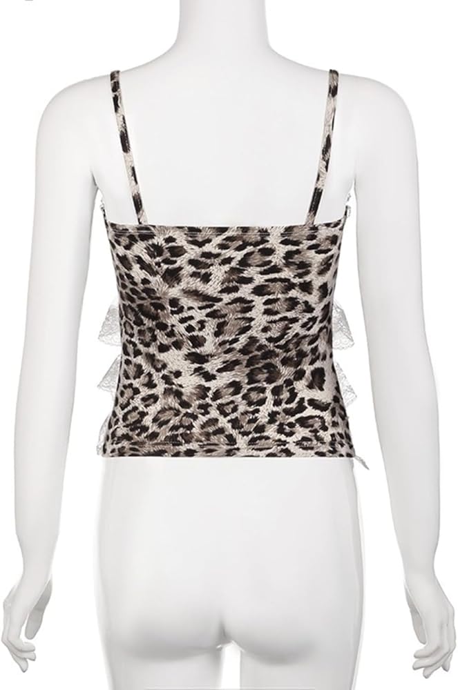 Amazon | [TISTIK] Y2K ヒョウ柄トップス女性のための美的レースパッチ