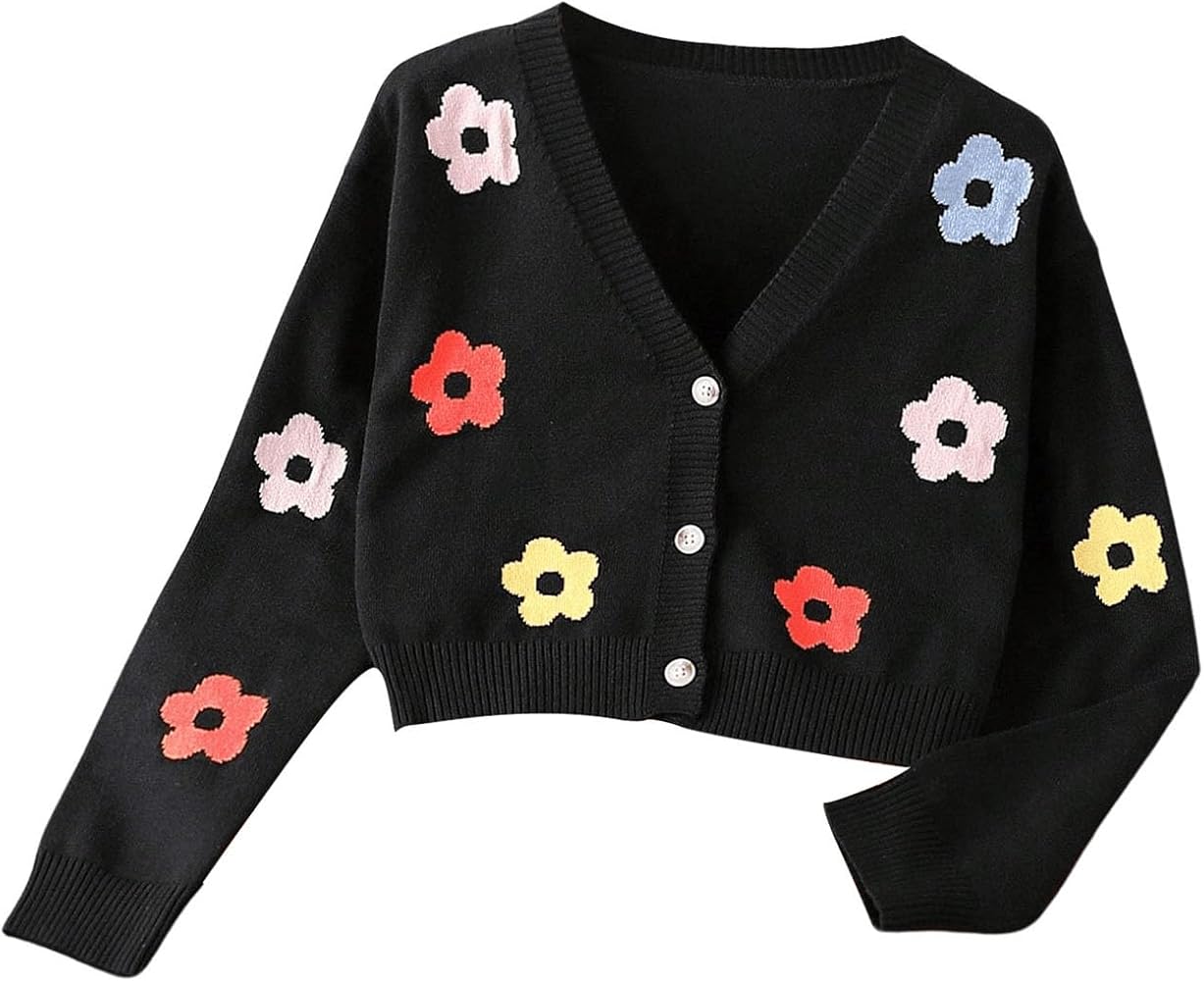 Amazon.com: WDIRARA Girl's Floral Print V Neck Cardigan Button
