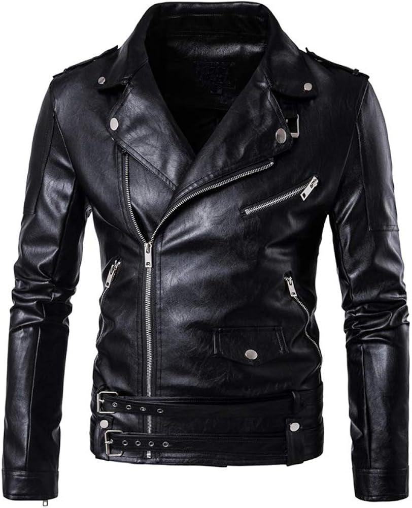 Lavnis Men's PU Leather Jacket Causal Belted Faux Leather