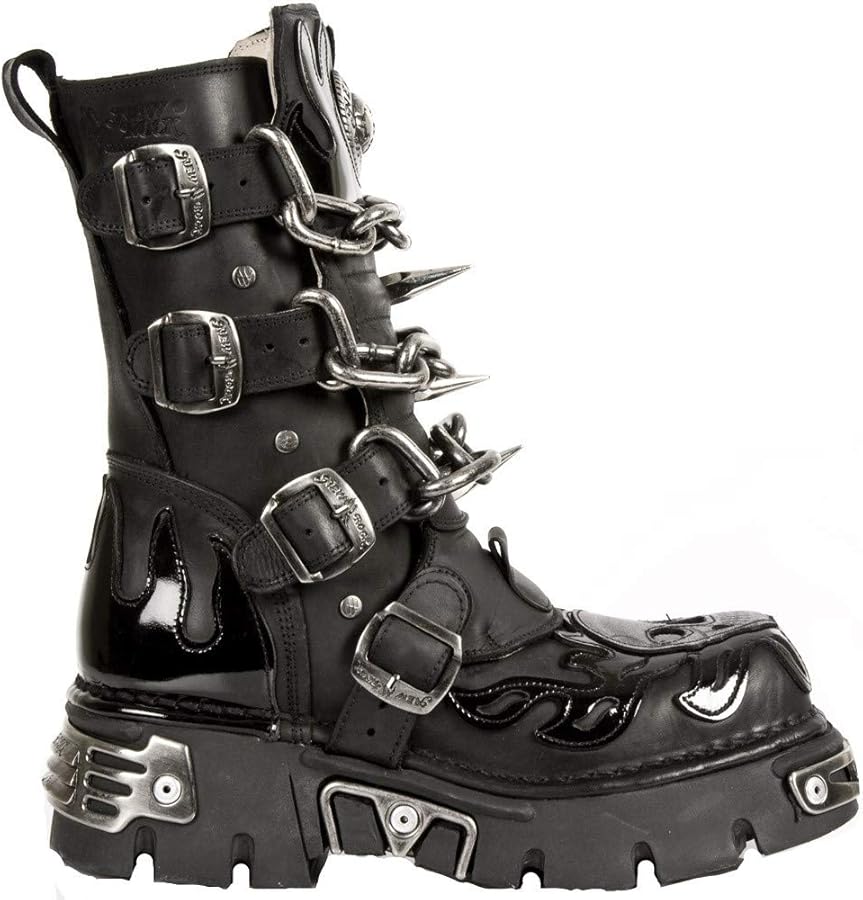Amazon.com | New Rock Mens Black Leather Skull Flame Reactor Boots