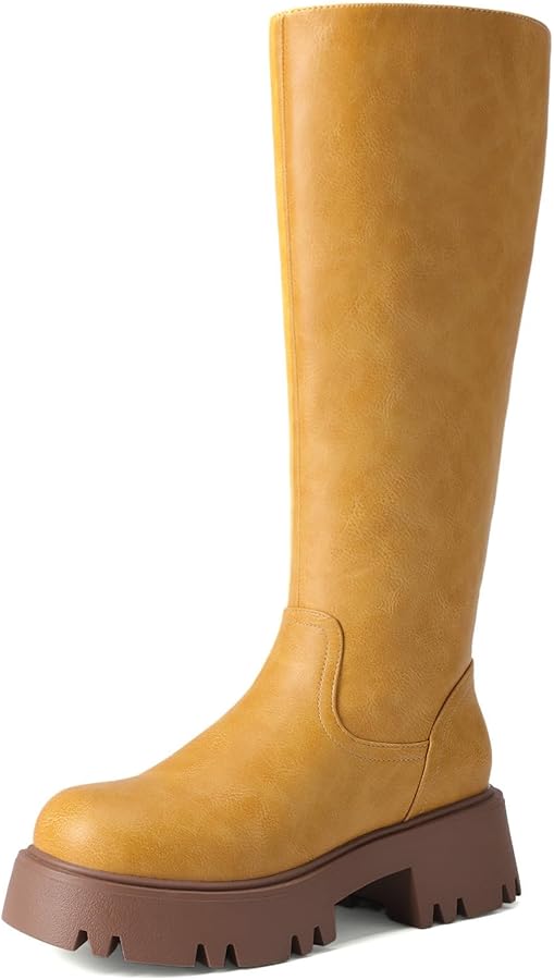 DREAM PAIRS Knee High Boots, Comfortable Chunky Platform Round-Toe