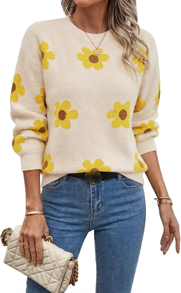 IDEALSANXUN Flower Floral Knitted Sweaters for Women 2025 Fall
