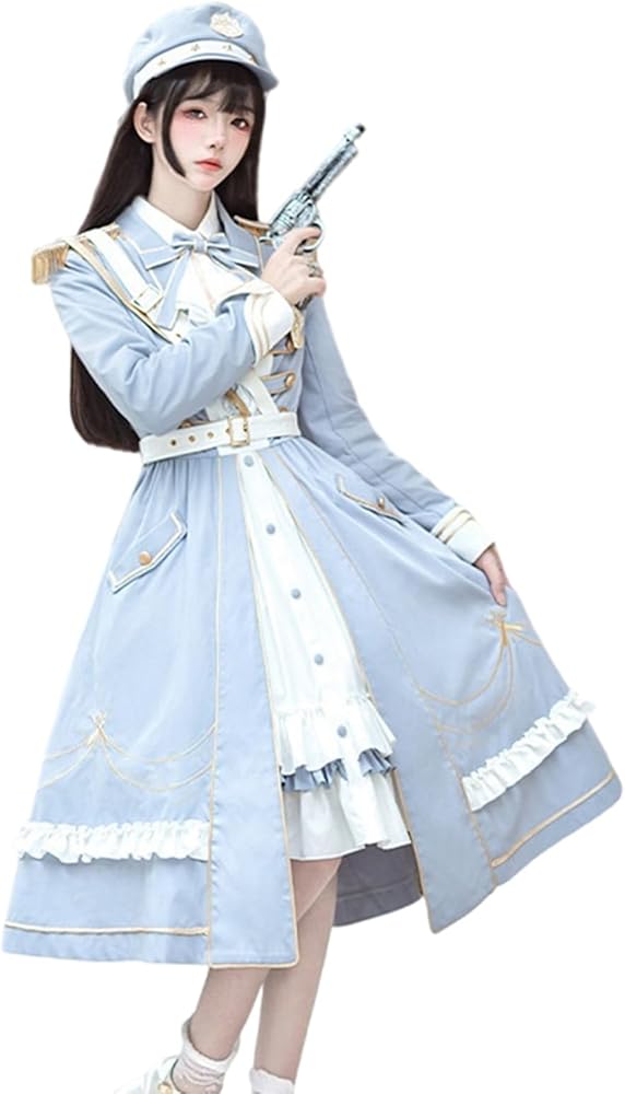 Amazon.co.jp: [トクとユウ] 軍服ロリータ ワンピース 水色 ガールズ