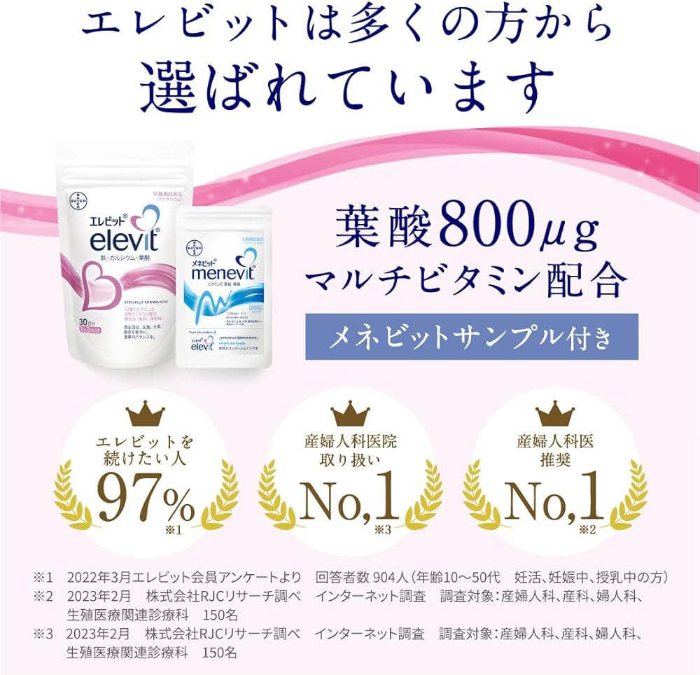 Amazon | 【公式】 エレビット 葉酸 サプリ 90粒×1袋 + メネビット お