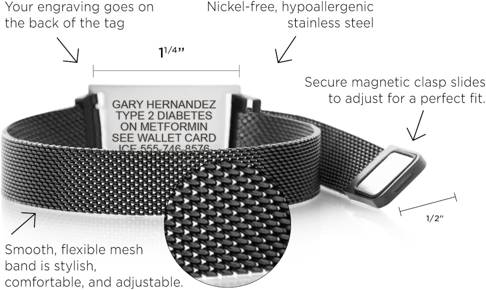 Amazon.com: Lauren's Hope Medical Alert Bracelets for Men, Black