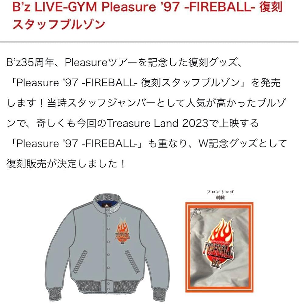 Amazon.co.jp: B'z LIVE-GYM Pleasure'97 FIREBALL 復刻ブルゾン : ホビー
