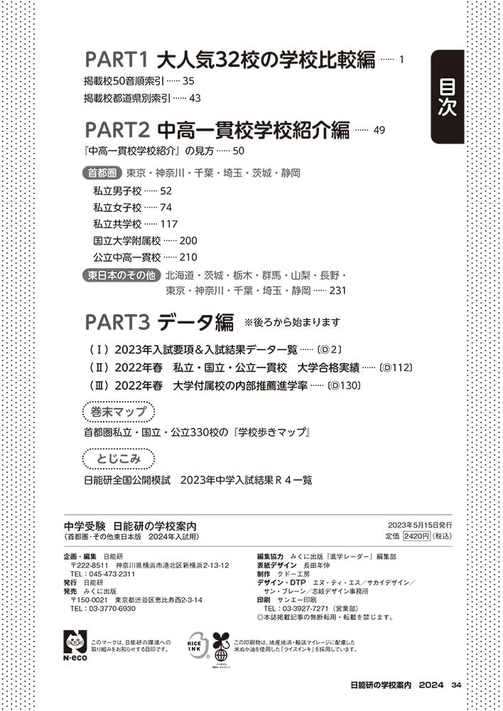 2024年入試用 中学受験 日能研の学校案内 首都圏・その他東日本版