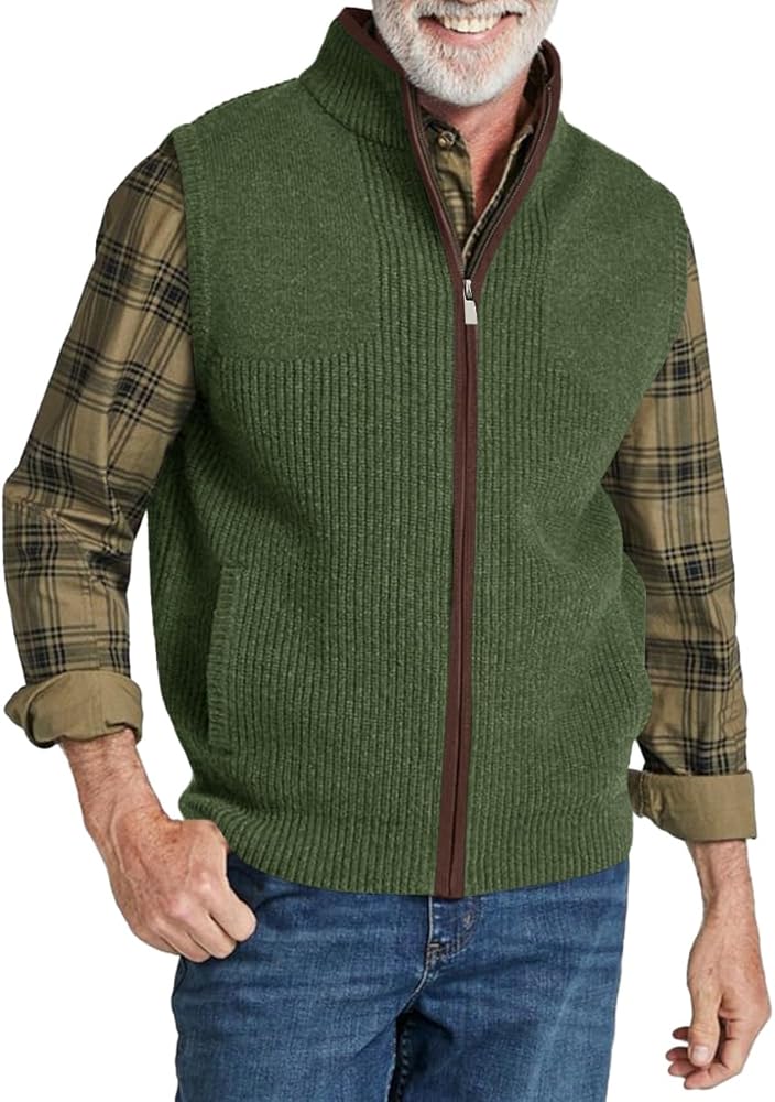 Ryannology Mens Sweater Vest Zip up Casual Sleeveless Cardigan
