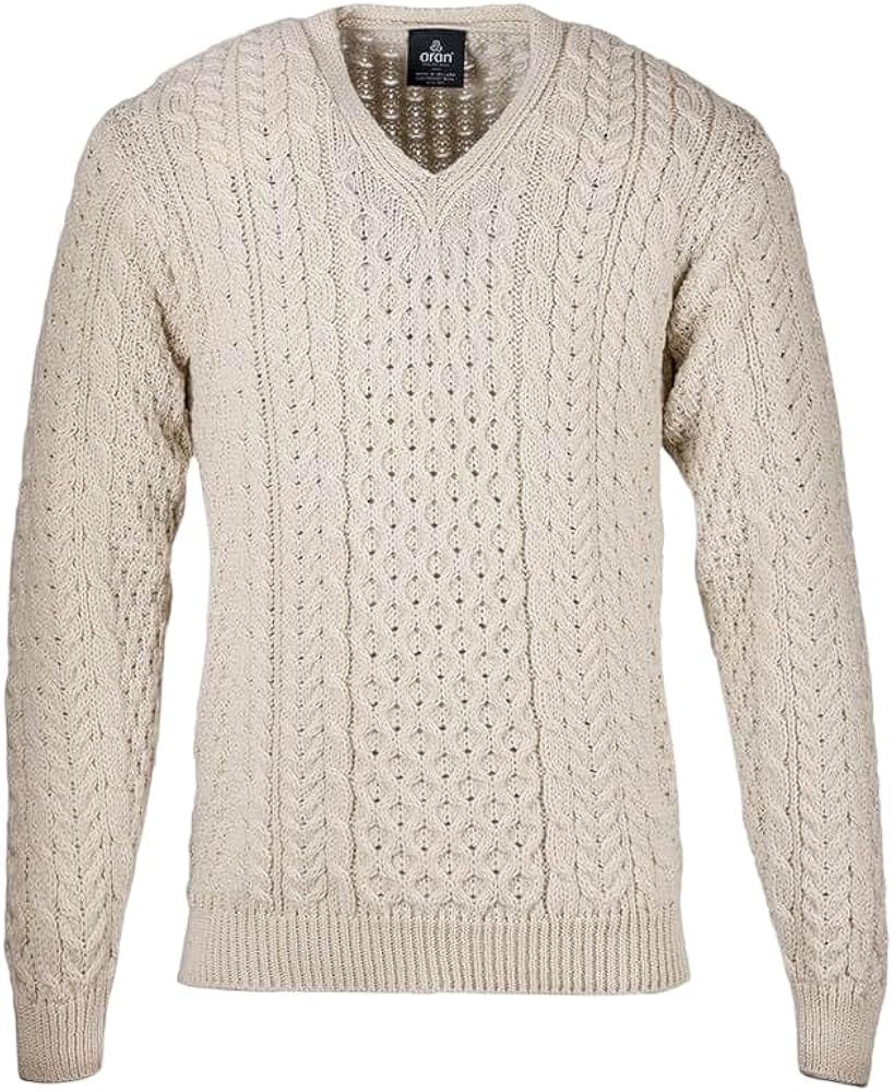 Aran Woollen Mills Men's Sweater - 100% Merino Wool - V Neck