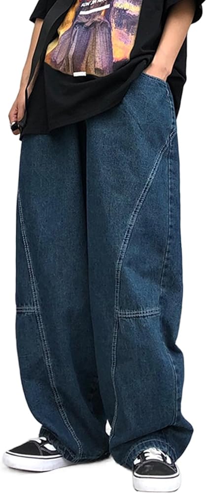 Mens Teen Boys Super Baggy Jeans Mid Rise Wide Leg Hip Hop Skater