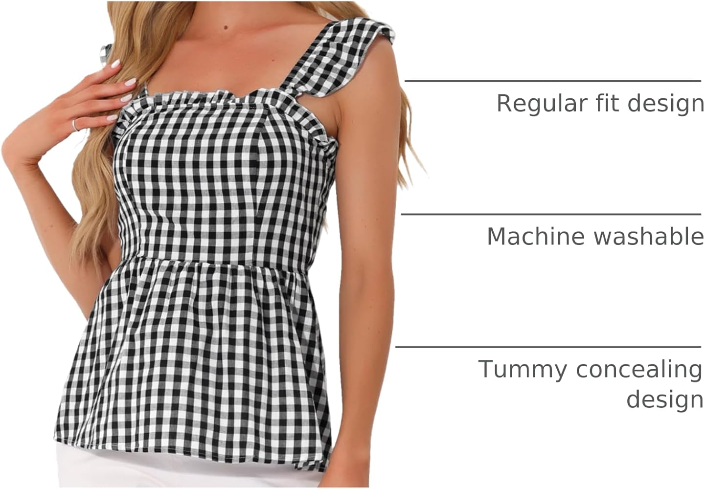 Allegra K Gingham Peplum Top for Women Halloween Summer Square