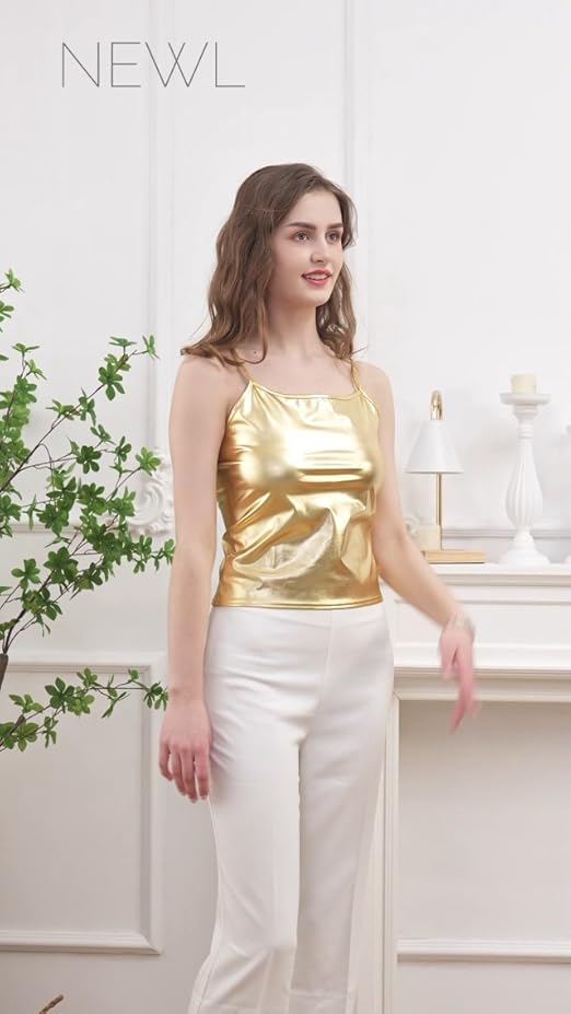 NewL Women's Shiny Metallic Camisole Wet Look Short Vest Spaghetti