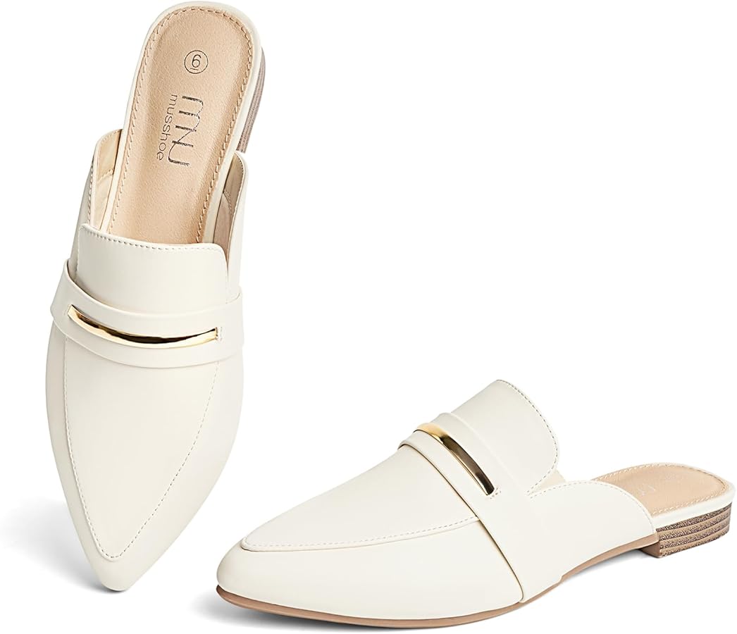 Amazon.com | MUSSHOE Mules for Woman White Pointed Toe Women's