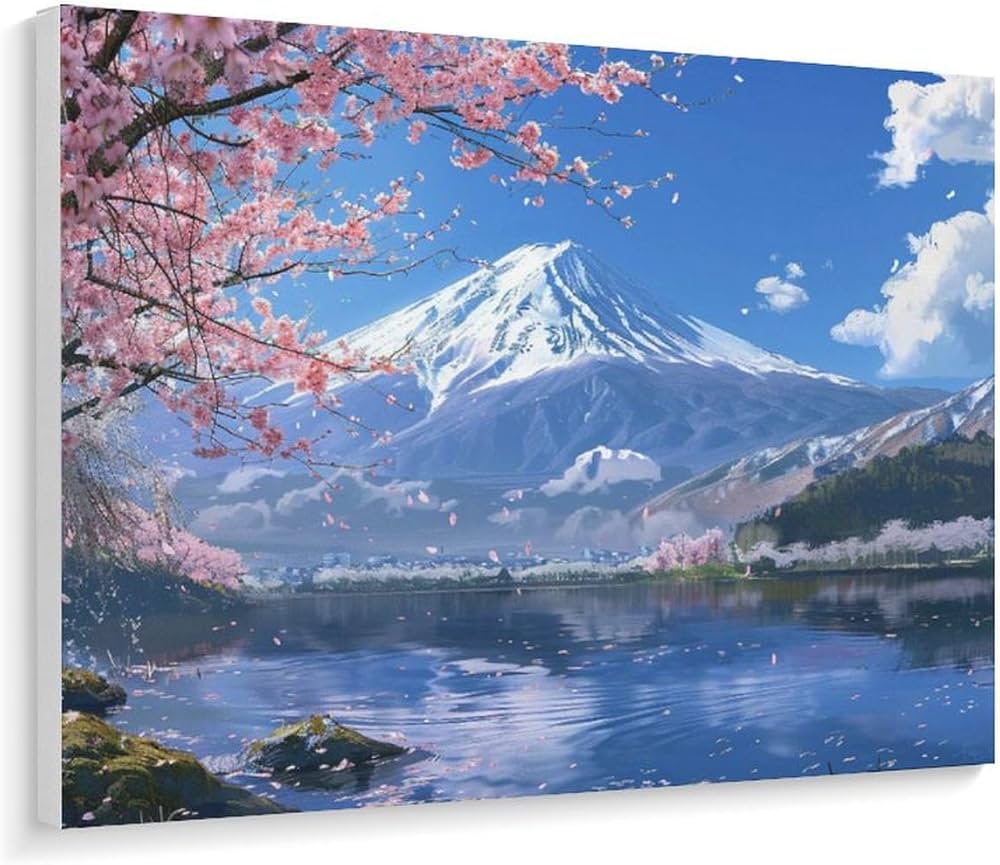 Amazon | 春の富士山の桜 数字キットによる絵画 数字油絵 美しい日本の