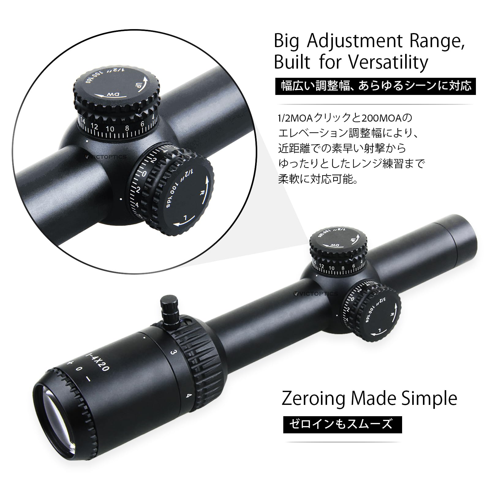 Amazon.co.jp: VictOptics ZOD 1-4x20 ライフルスコープ 1～4 倍可変