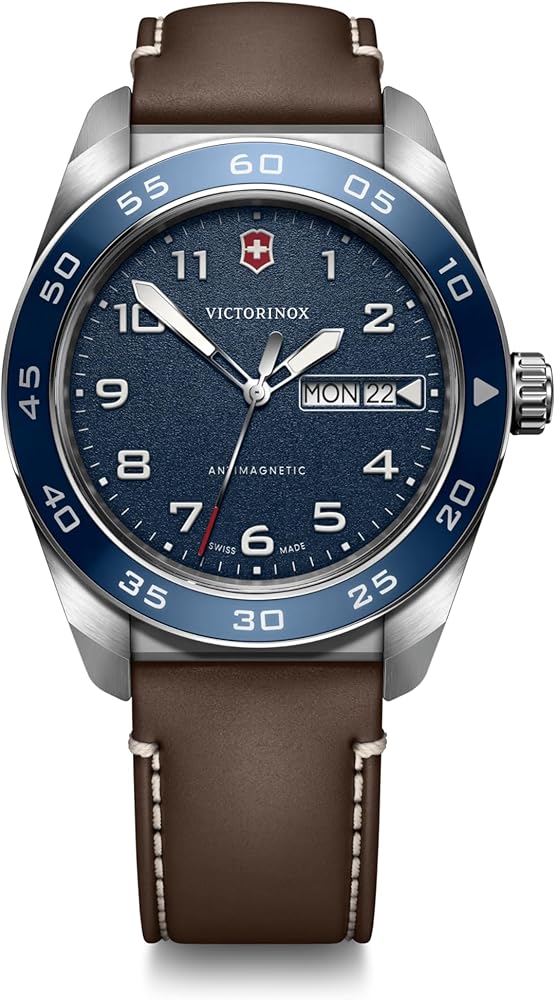 Amazon.com: Victorinox Swiss Army Quartz Blue Dial Brown Leather