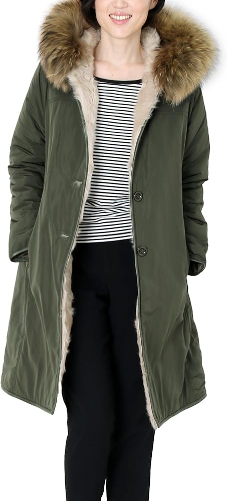 Amazon | [三京商会] ラクーン トリミング モッズコート フード付き