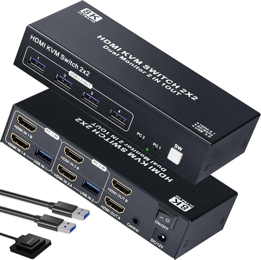 Amazon.co.jp: ELEVIEW KVMスイッチ HDMI 2PC モニター2台 デュアル