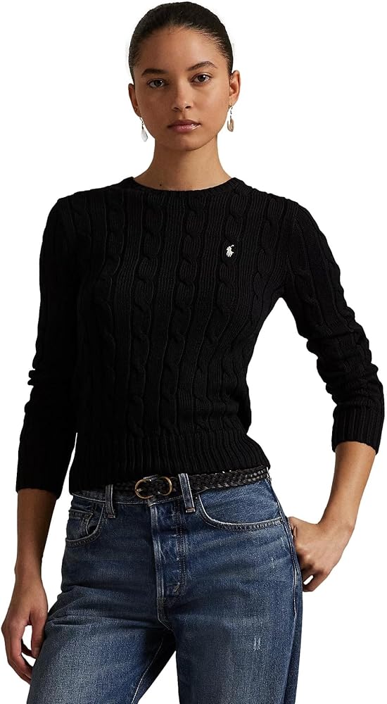 POLO RALPH LAUREN Womens Cable Knit Crew Neck Sweater (XS, Black