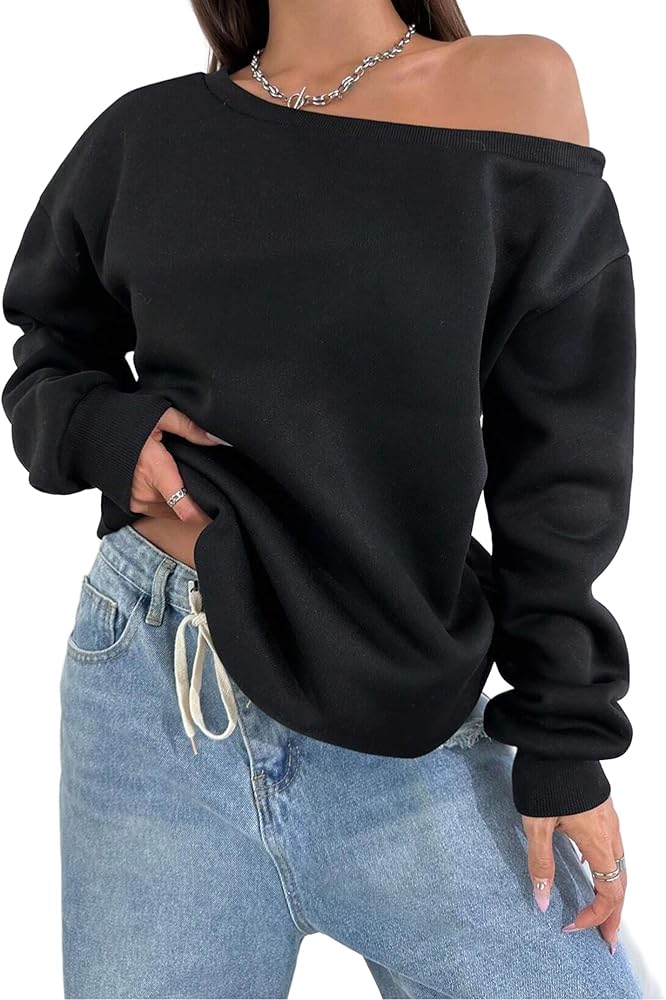 Remidoo Womens Off Shoulder Sweatshirt Drop Shoulder Oversized