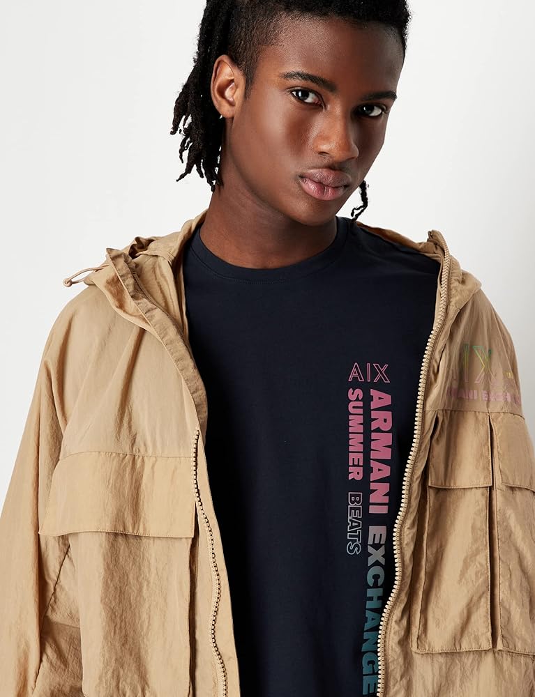 Armani Exchange Men's Summer Beats Vertical Logo Tee, Navy, X
