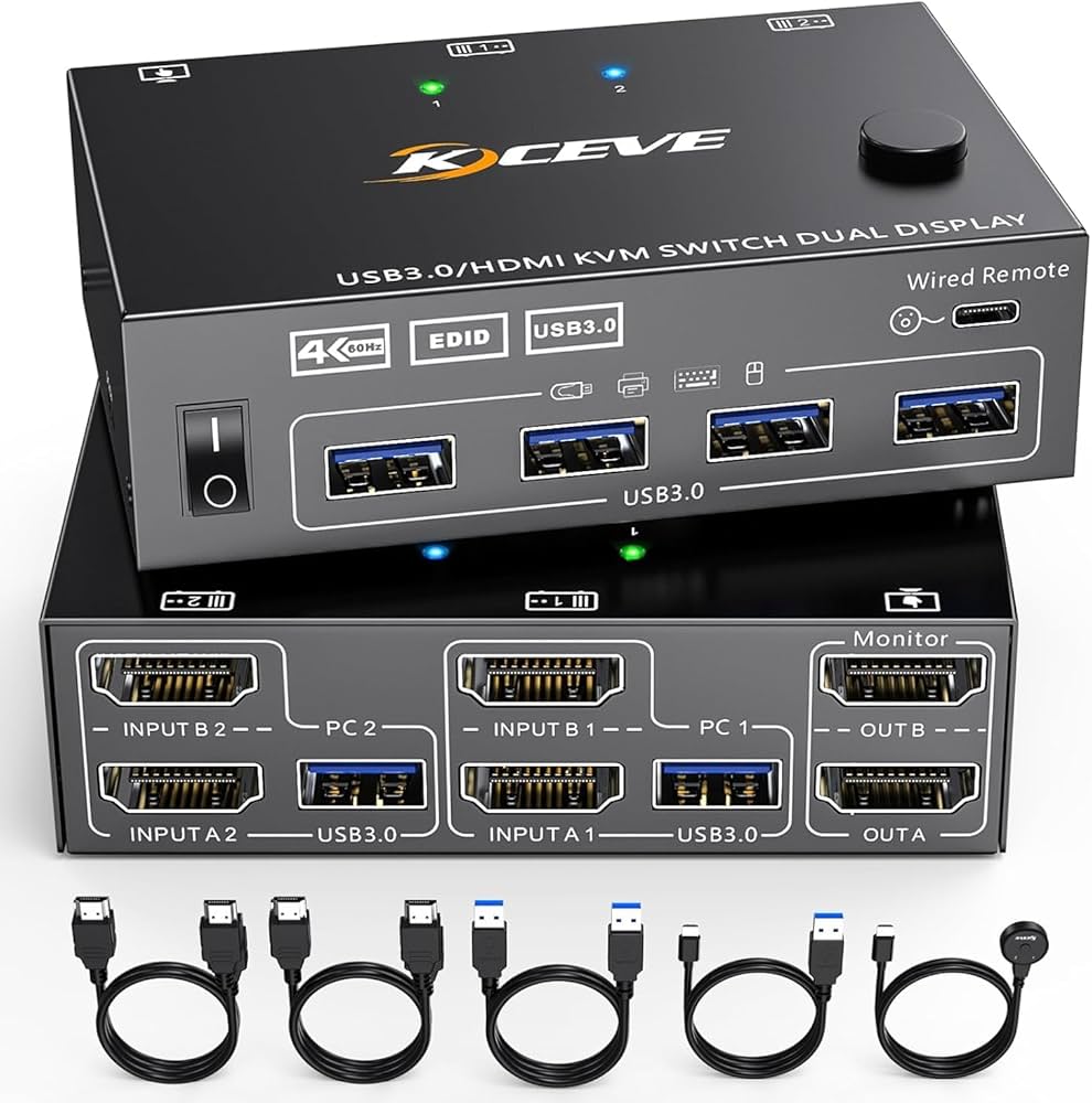 Amazon.co.jp: KCEVE デュアル モニター KVM切替器 USB3.0 コピー/拡張