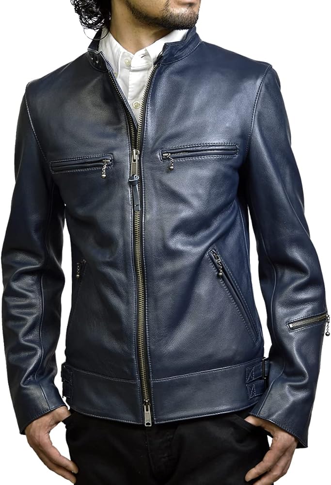 Amazon | [ハルフ] 革ジャン ライダースジャケット メンズ 本革 レザー