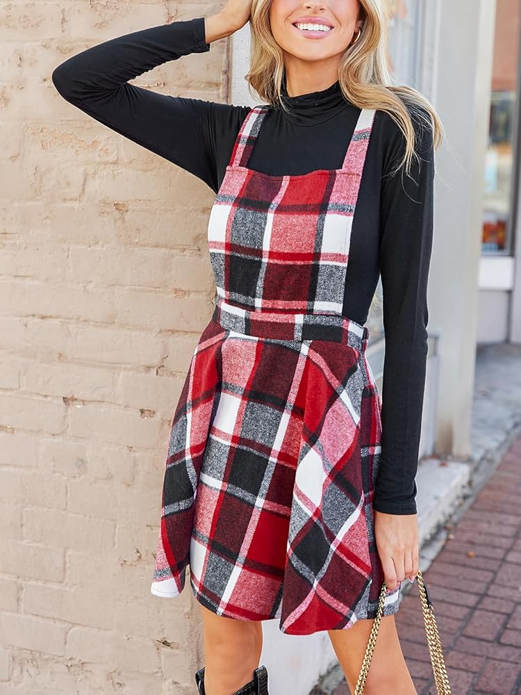 CUPSHE Women's Mini Dress Square Neck Plaid Print Cross Back