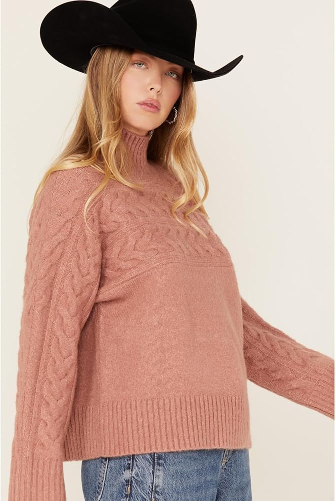 Cleo + Wolf Women's Mock Neck Pullover Cable Knit Sweater