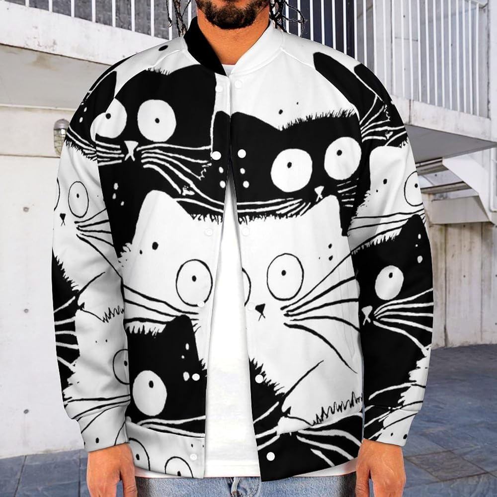 Amazon | [YUNM] スカジャン 白 黒 猫柄 ネコ ジャケット アウター