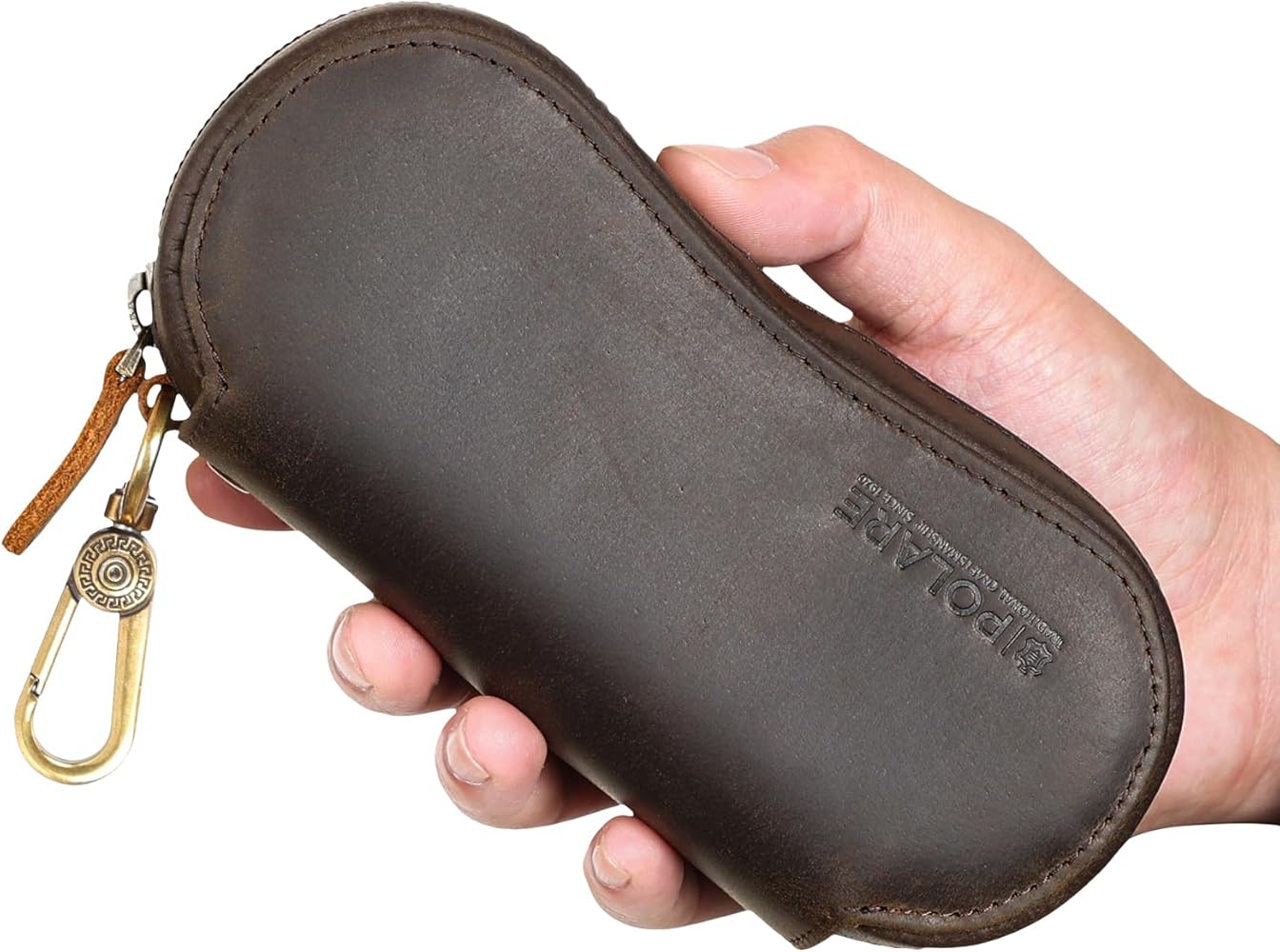 Amazon | Polare フルグレインレザーメガネケース 安全 YKKジッパー