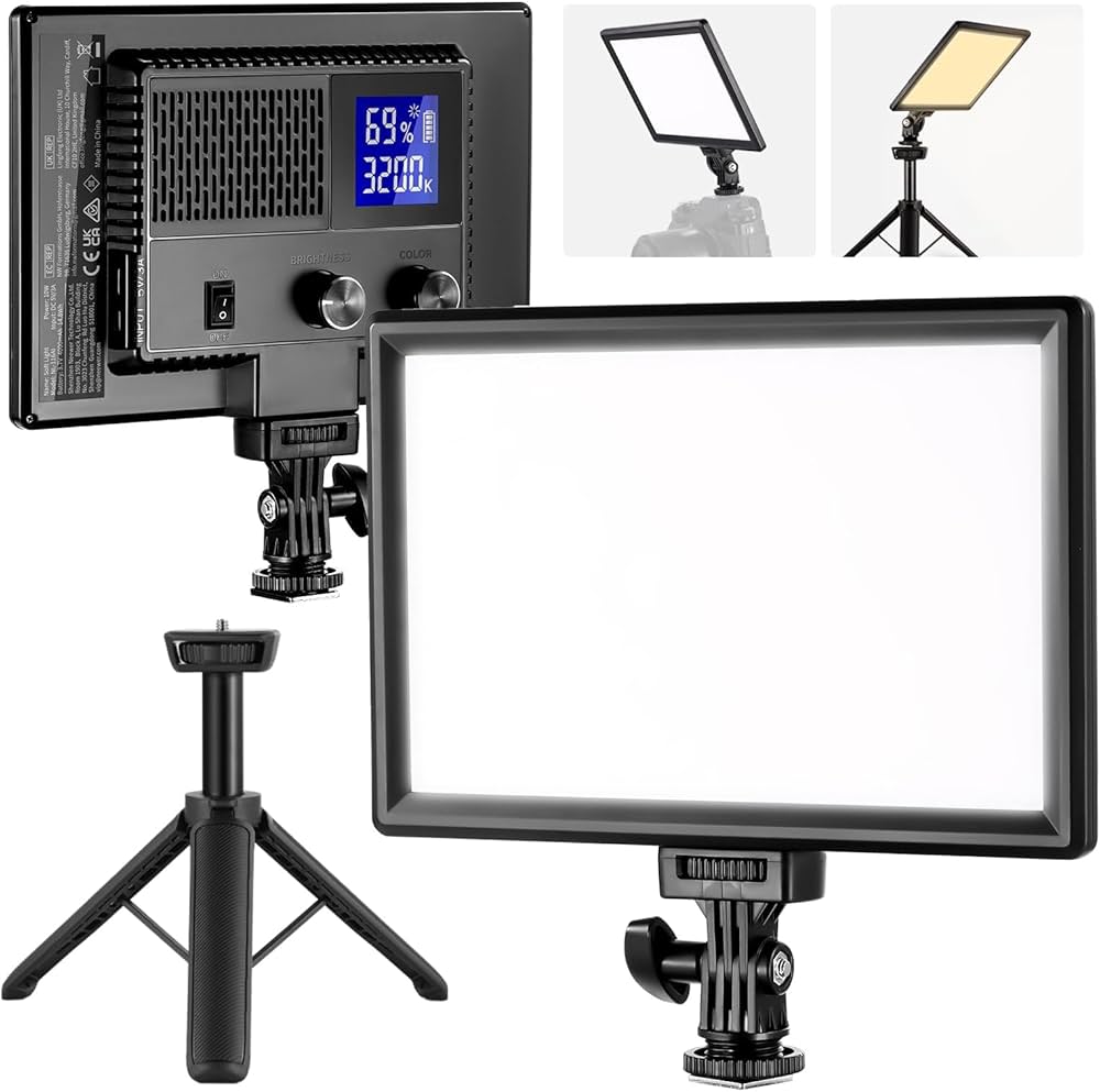 Amazon | 9インチLEDビデオライト ミニ三脚スタンド付き カメラライト