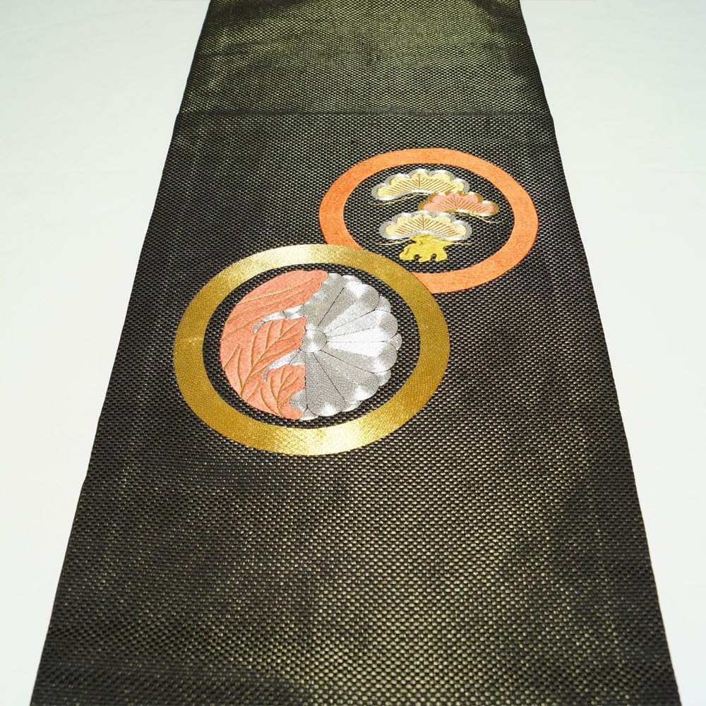 Amazon | 川島織物 名古屋帯 菊・松丸紋 金糸 手刺繍 名古屋帯 中古