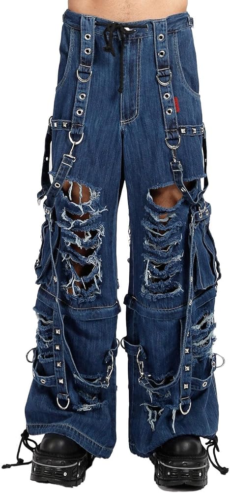 Tripp NYC Denim Strap Shredder Pants [Blue Denim] Gothic Punk