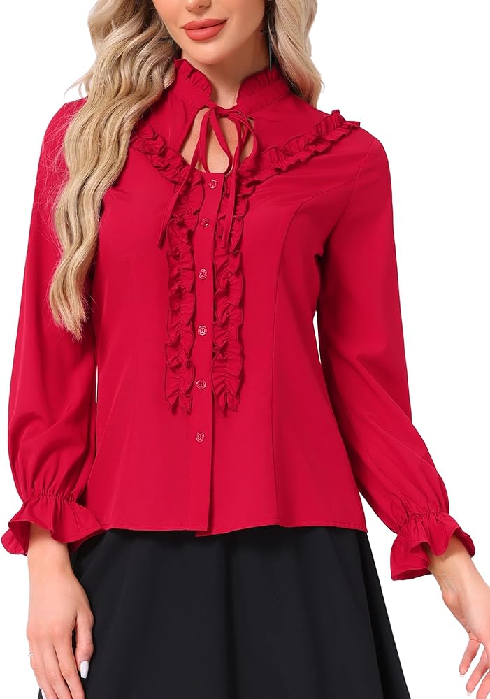 Allegra K Women's Victorian Blouse Vintage Ruffled Long Sleeve