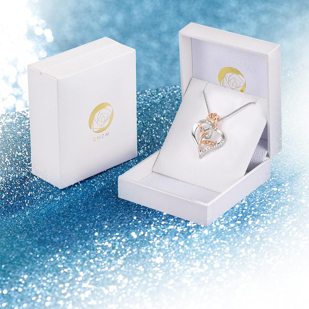 SNZM Necklaces for Women, 18K White Gold Plated Pendant, Love