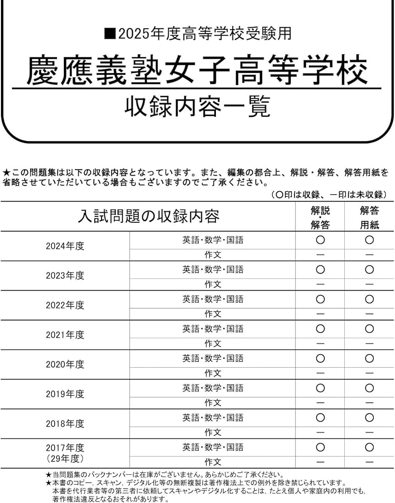 慶應義塾女子高等学校 2025年度用 8年間スーパー過去問（声教の高校