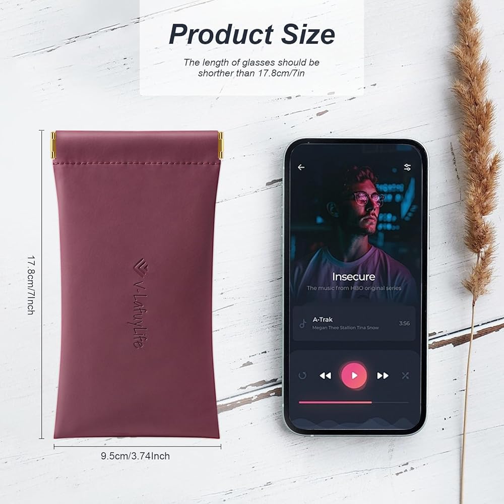 V-LAFUYLIFE Glasses Case Soft 2 Pack - Portable Leather Squeeze