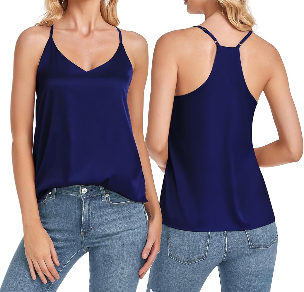 Wantschun Womens Silk Satin Camisole V-Neck Adjustable Spaghetti