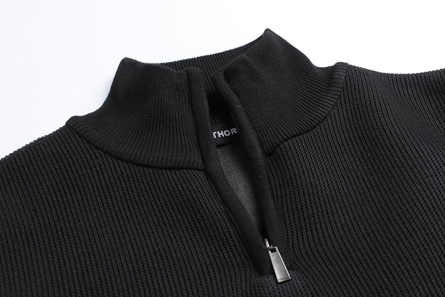 Herothorn Men's Sweaters Long Sleeve Fleece Knitted Pullover 1/4