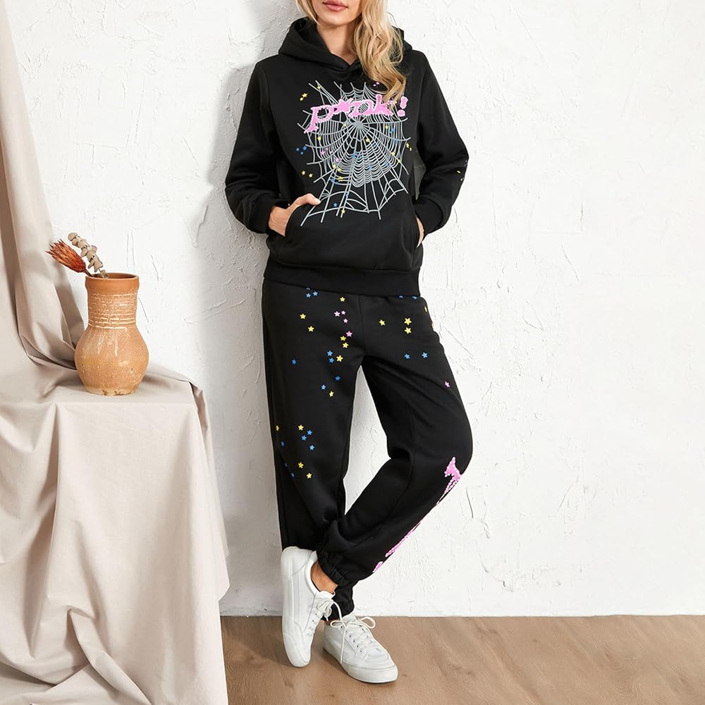 KOSUSANILL Hip Hop Spider 55555 Hoodies Set Y2k Hoodie Tracksuit