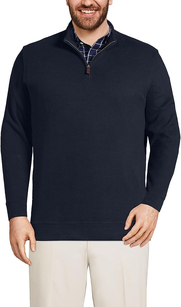Lands' End Mens Bedford Rib Quarter Zip Sweater Radiant Navy
