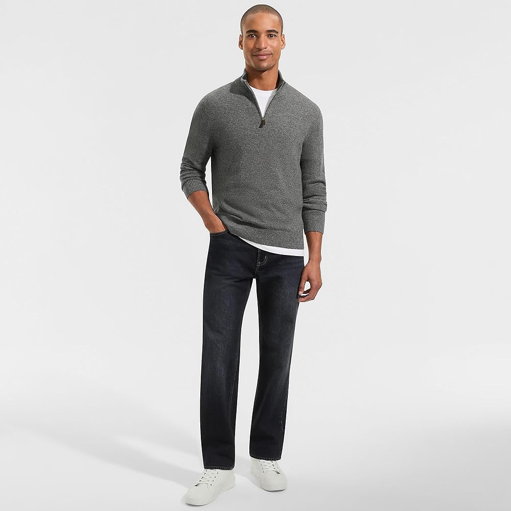 Lands' End Mens Fine Gauge Cashmere Quarter Zip Charcoal Heather