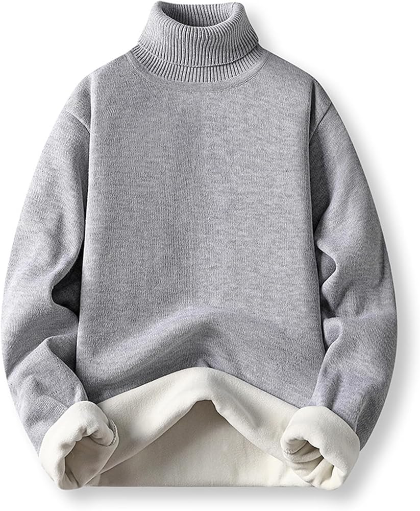 Men's Winter Thick Fleece Turtleneck Sweater Casual Slim Long